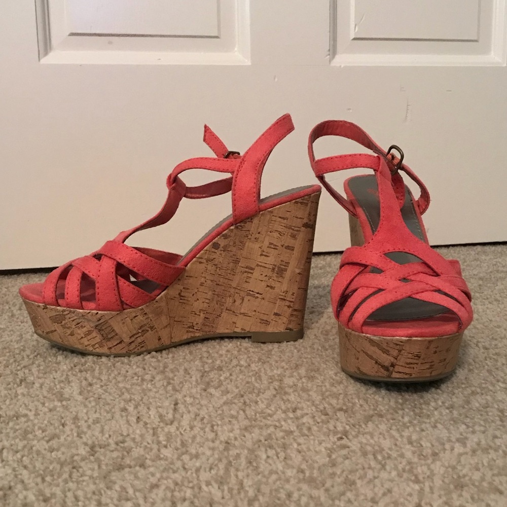 Brash Coral Cork Wedges